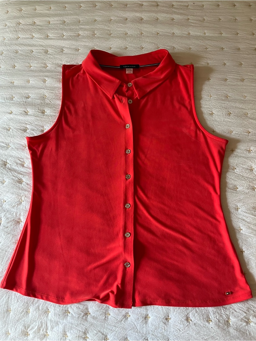 Tommy Hilfiger Sleeveless Button-Front Polo Top in salmon